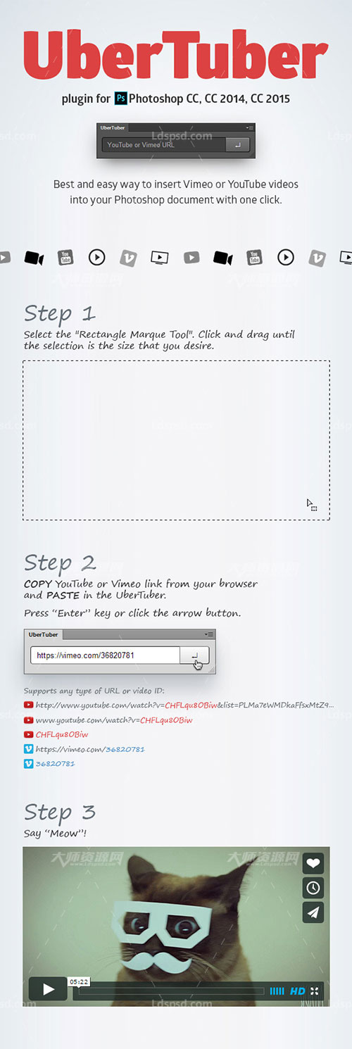 UberTuber plugin for Photoshop,PS扩展面板－在文档中插入视频